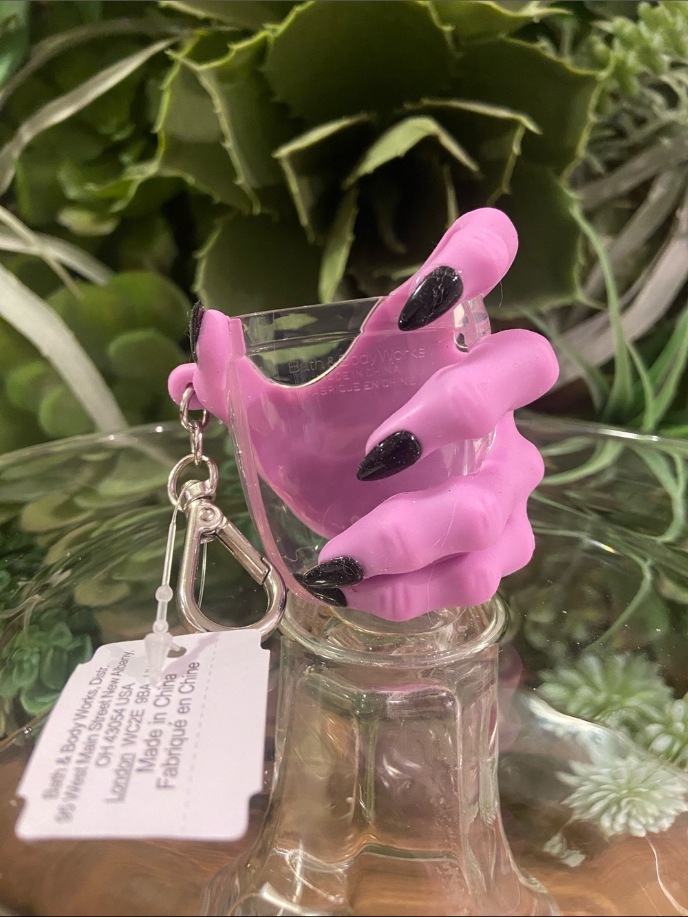 Bath & Body Works Purple hand PocketBac Hand Sanitizer Holder with Black Nails